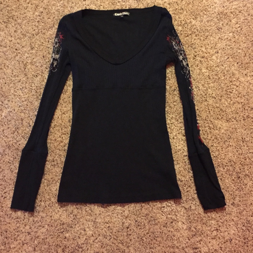 Crash & Burn Black Long Sleeve Top with Red Details and embellishments